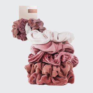 🏆 Best Seller | Blush & Mauve Velvet Scrunchies 5pc Set - 60% Off