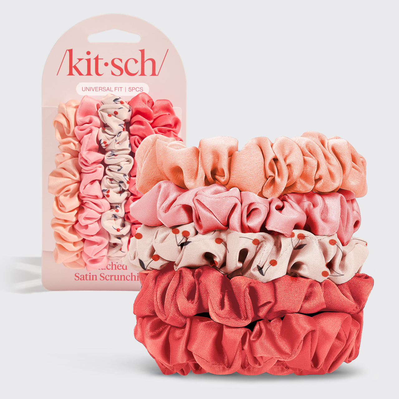 🔥 Hot Sale | Cherry Blossom Ruched Satin Scrunchies 5pc Set - Free Shipping