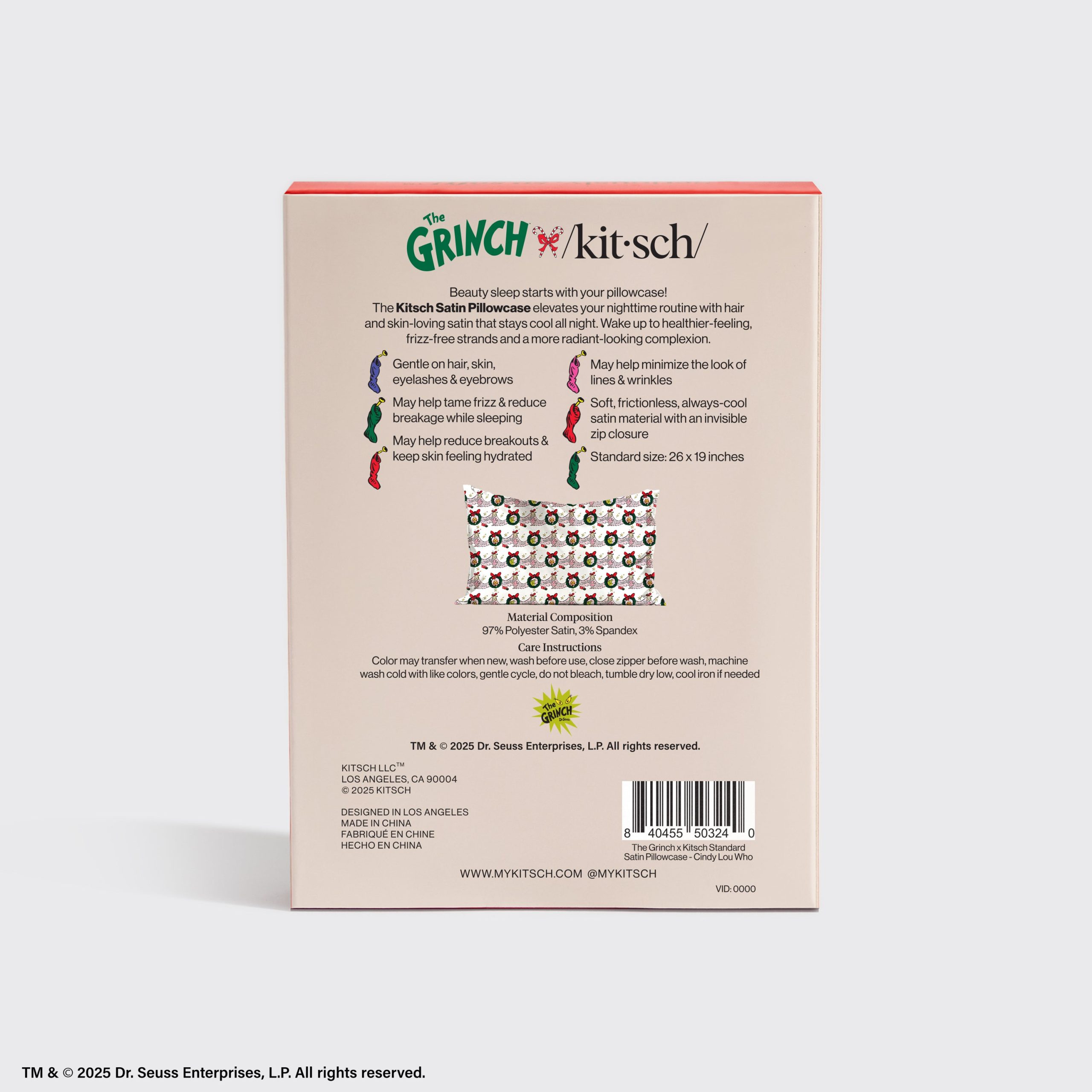 ✨ Must Have | The Grinch x Kitsch Satin Pillowcase in Cindy Lou Who - Special Deal Today - Image 4