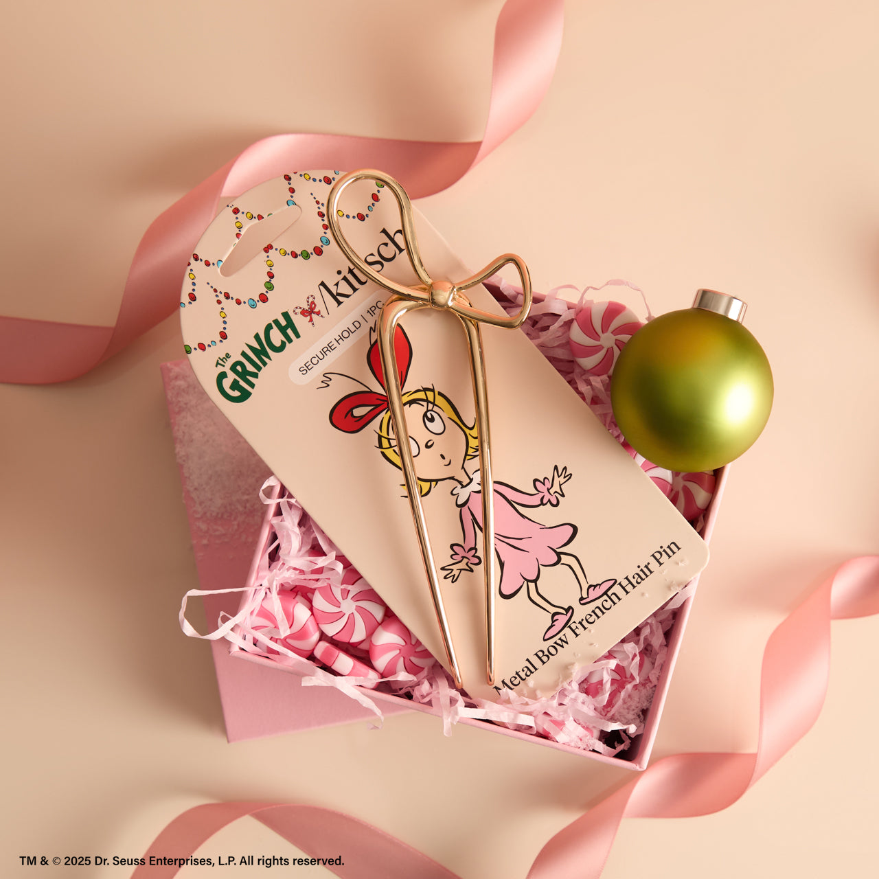 ✨ Must Have | The Grinch x Kitsch Gold Bow French Hair Pin - 60% Off - Image 4