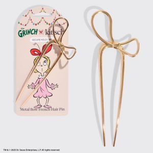 ✨ Must Have | The Grinch x Kitsch Gold Bow French Hair Pin - 60% Off