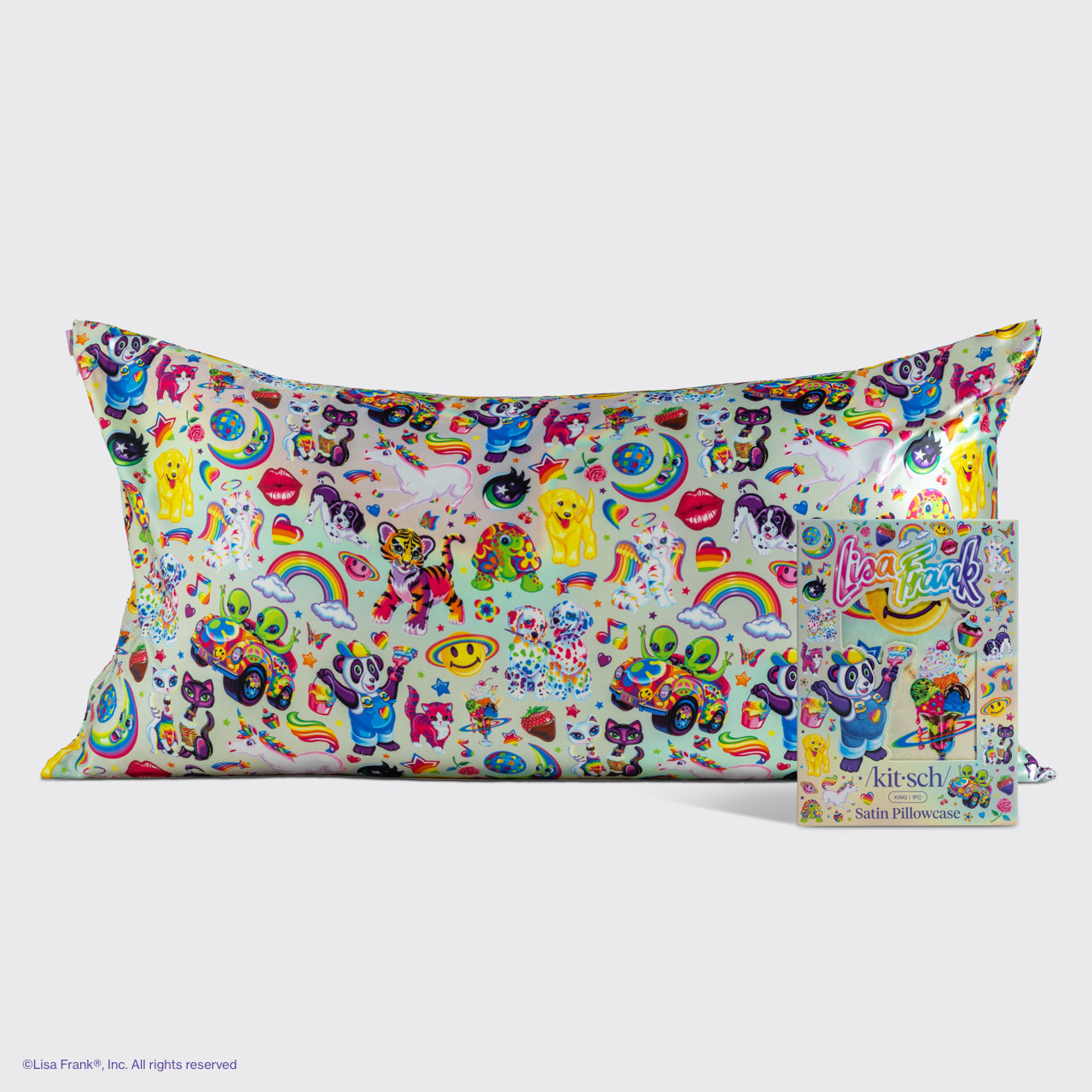 ⭐ Top Rated | Lisa Frank x Kitsch Satin Pillowcase in The Fantastic World of Lisa Frank - King - Free Shipping