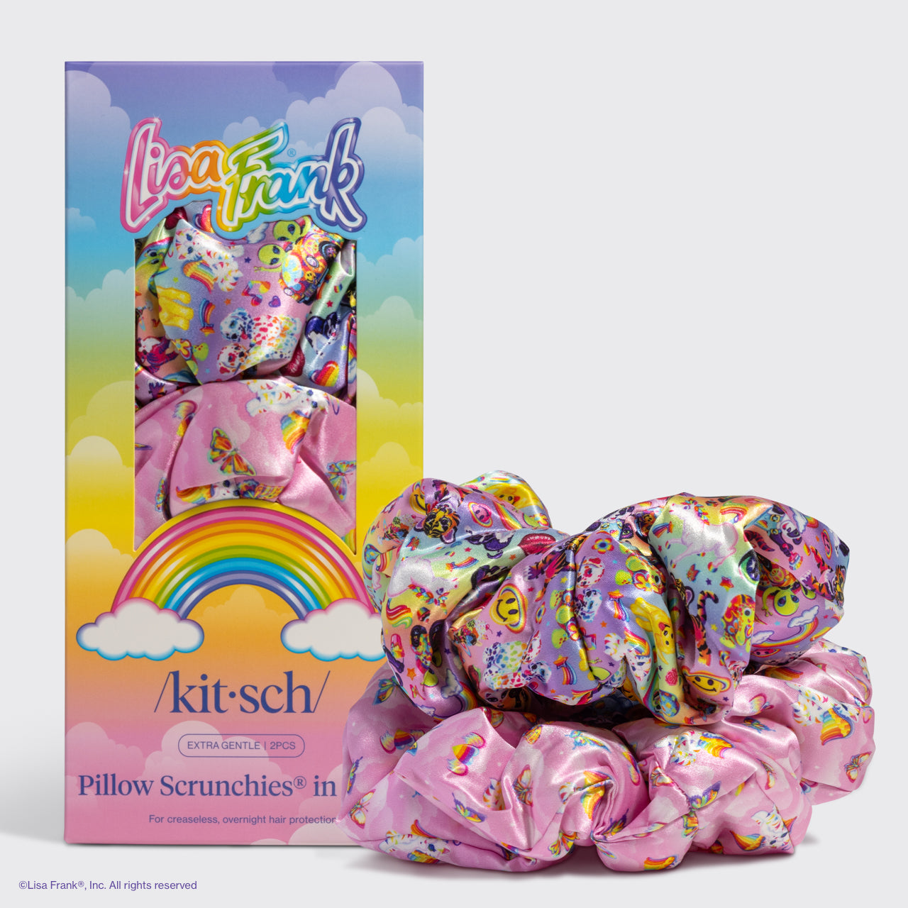 ⏳ Limited Edition | Lisa Frank x Kitsch Satin Pillow Scrunchies in The Fantastic World of Lisa Frank - Special Deal Today