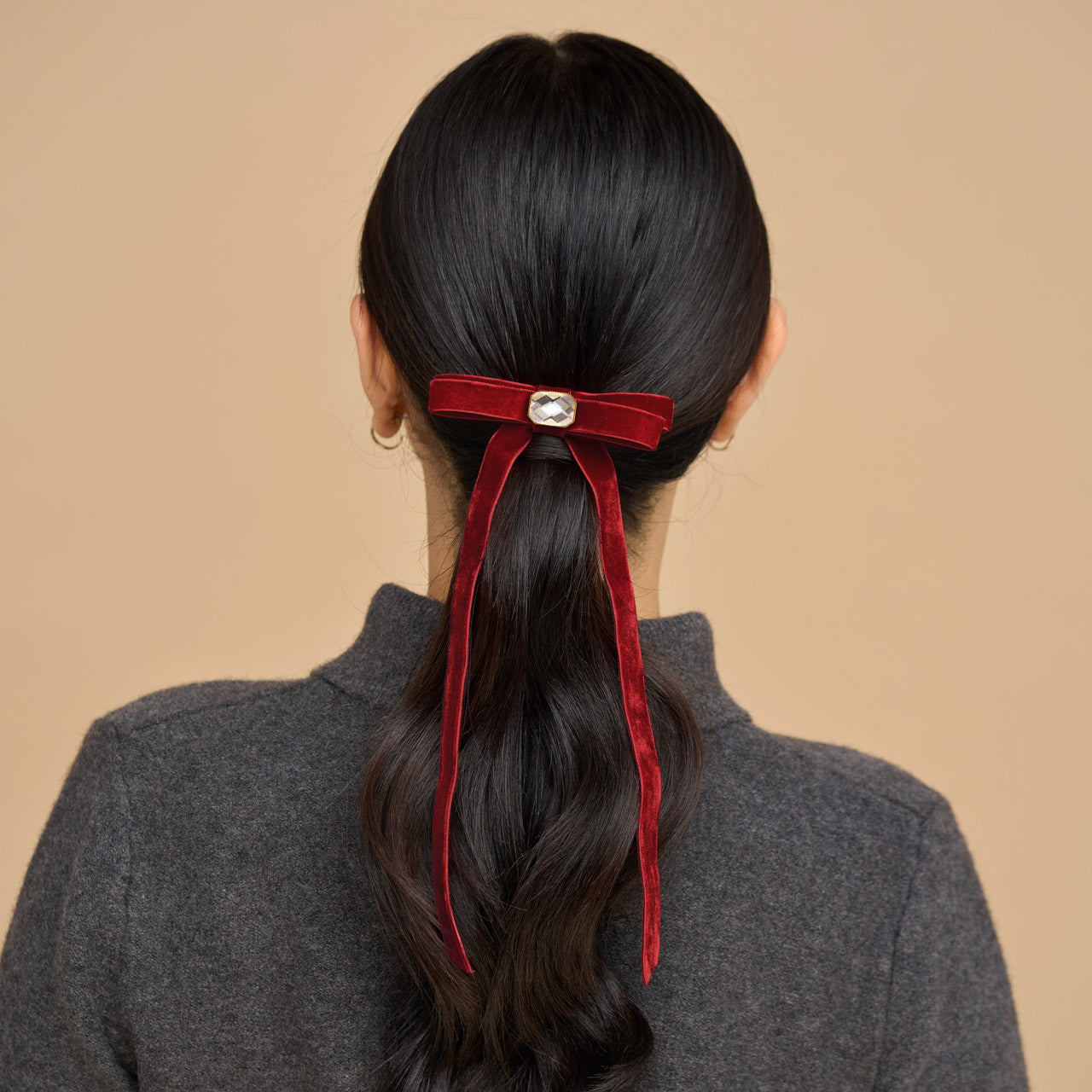✨ Must Have | Velvet & Gemstone Bow Hair Clip - Fast Delivery - Image 2