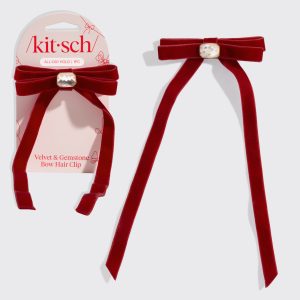 ✨ Must Have | Velvet & Gemstone Bow Hair Clip - Fast Delivery