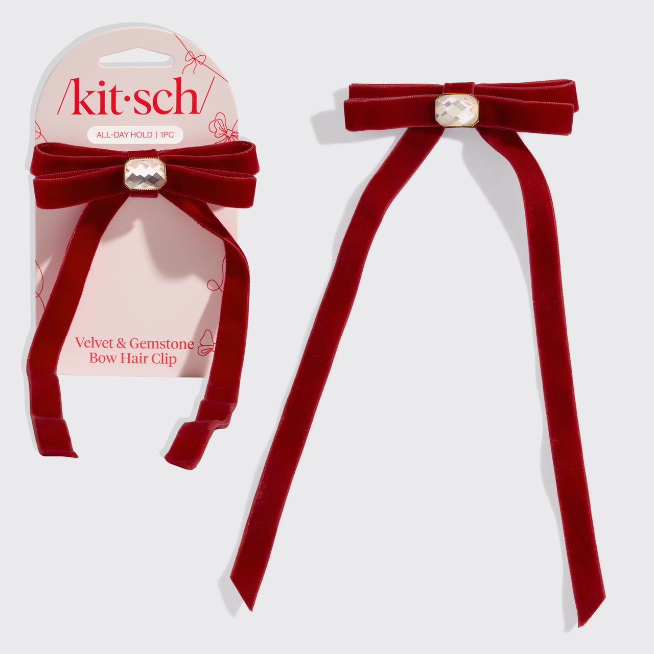 ✨ Must Have | Velvet & Gemstone Bow Hair Clip - Fast Delivery