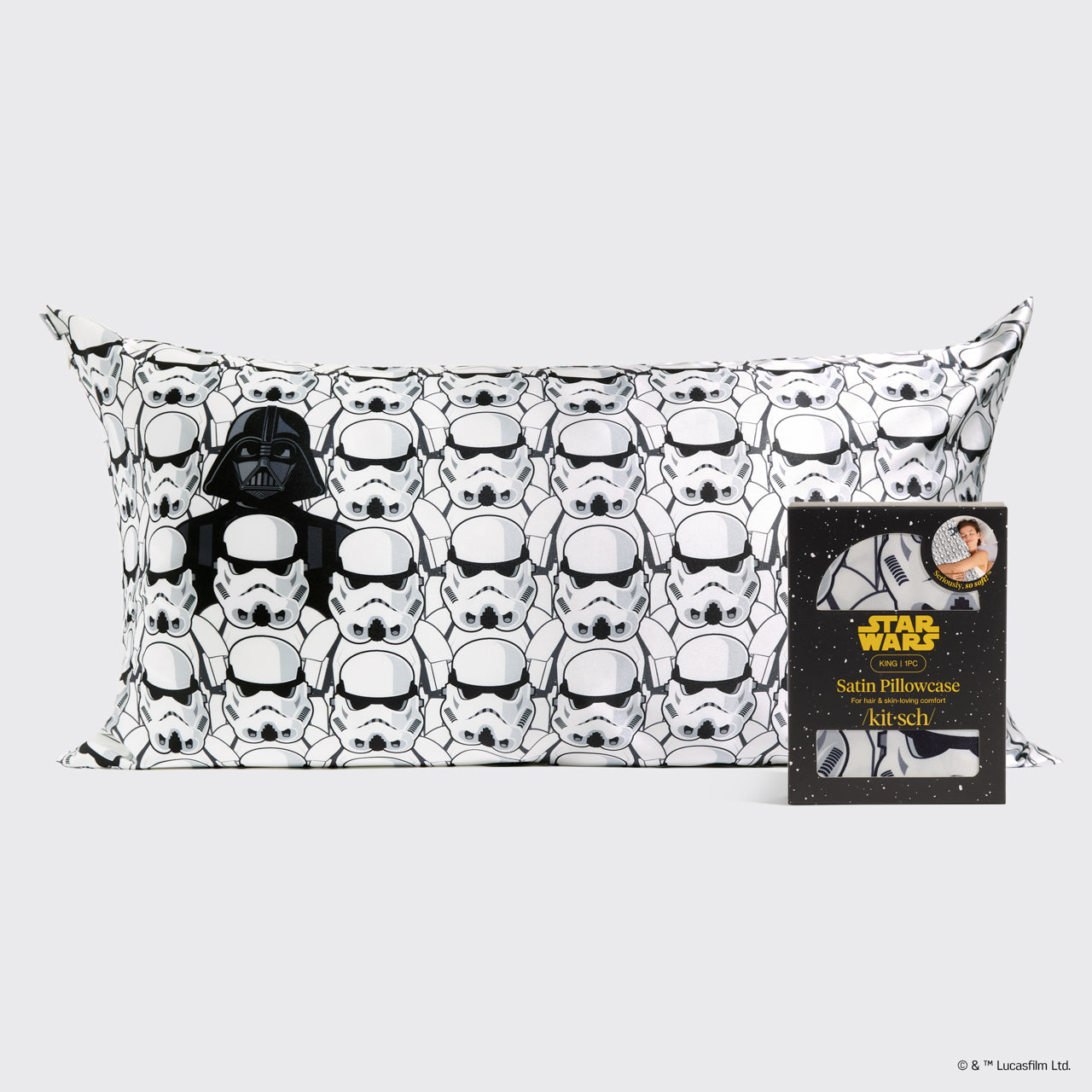 🏆 Best Seller | Star Wars & Kitsch Satin Pillowcase in Darth Vader & Stormtroopers 2 Pack - King - 60% Off