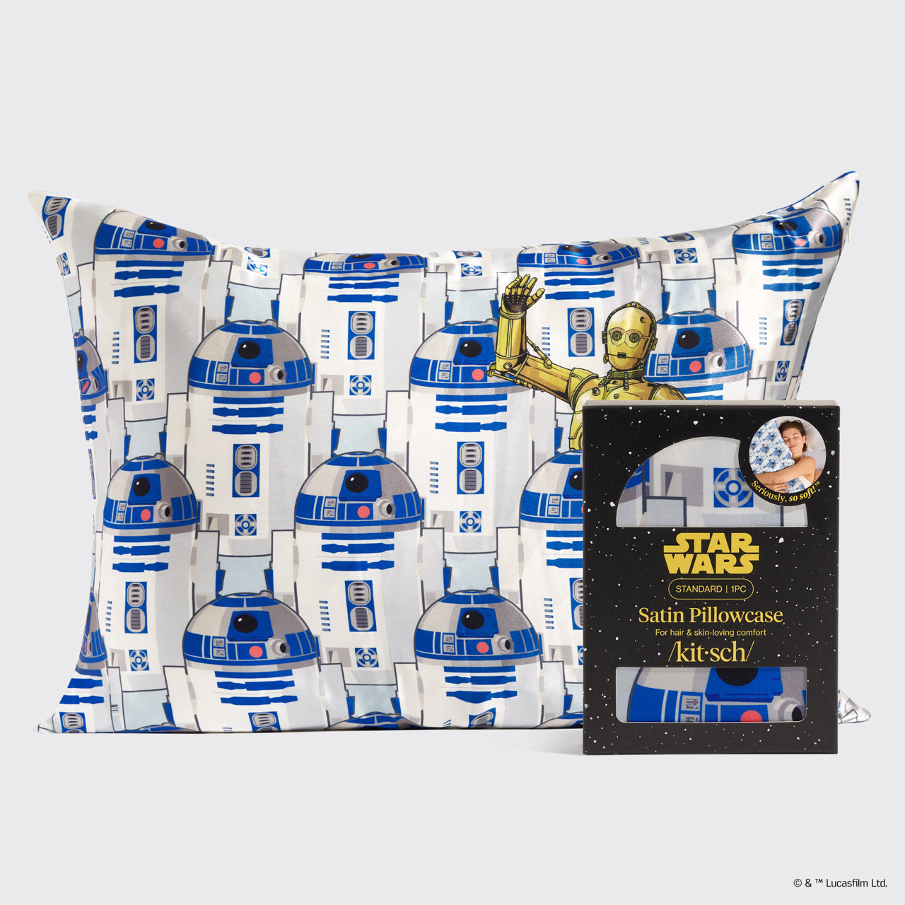 ⭐ Top Rated | Star Wars & Kitsch Satin Pillowcase in R2-D2 & C-3PO - Free Shipping