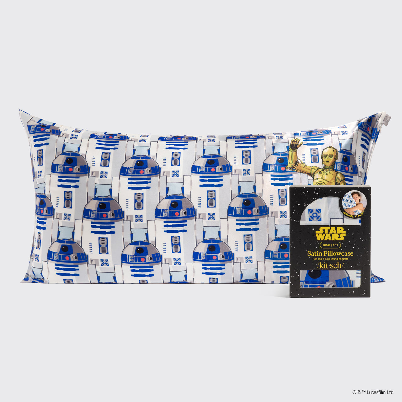 🏆 Best Seller | Star Wars & Kitsch Satin Pillowcase in R2-D2 & C-3PO 4 Pack - King - Fast Delivery