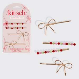 ⏳ Limited Edition | Red, Pink, & Green Gemstone and Bow Bobby Pins - Fast Delivery