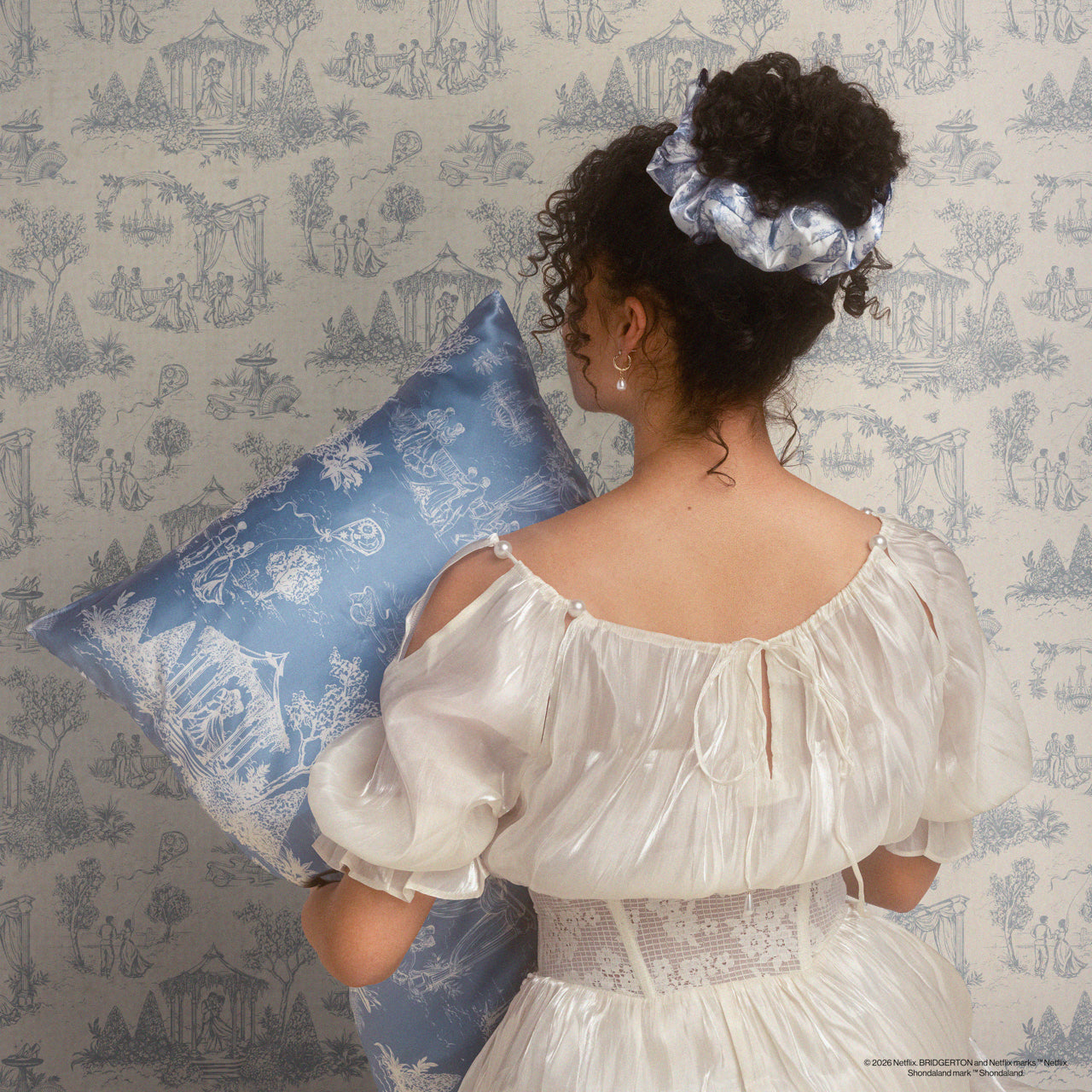 ✨ Must Have | Bridgerton x Kitsch Satin Pillow Scrunchies in Toile in Bloom - Premium Quality - Image 6