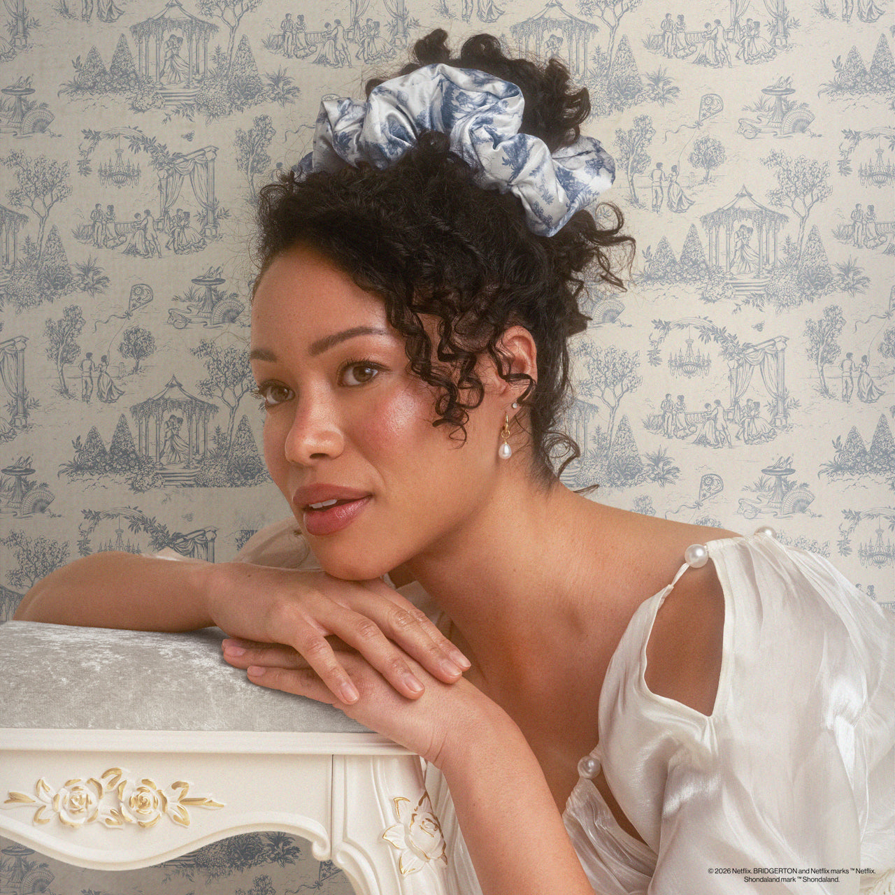 ✨ Must Have | Bridgerton x Kitsch Satin Pillow Scrunchies in Toile in Bloom - Premium Quality - Image 2