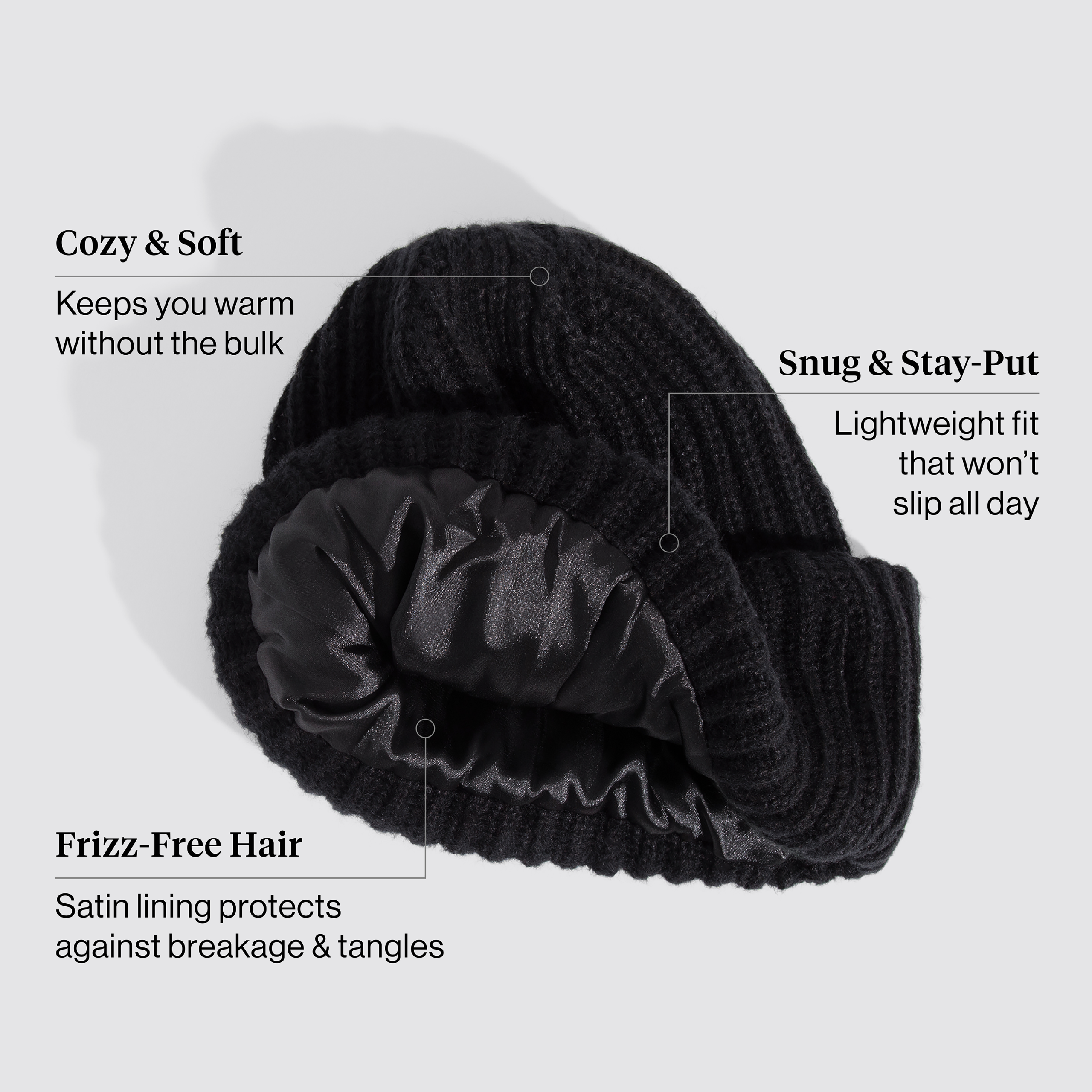 π Premium | Glazey Satin-Lined Beanie in Black - Premium Quality - Image 2
