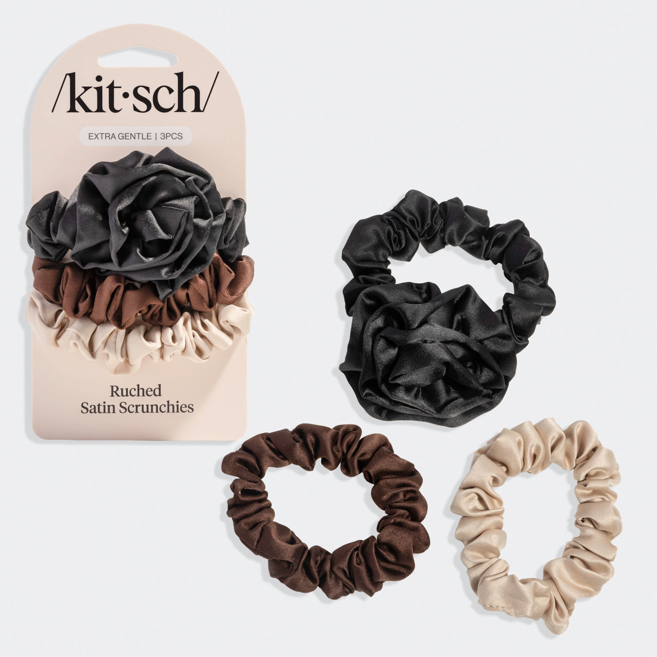 ⭐ Top Rated | Black Rosette Ruched Satin Scrunchies - Fast Delivery