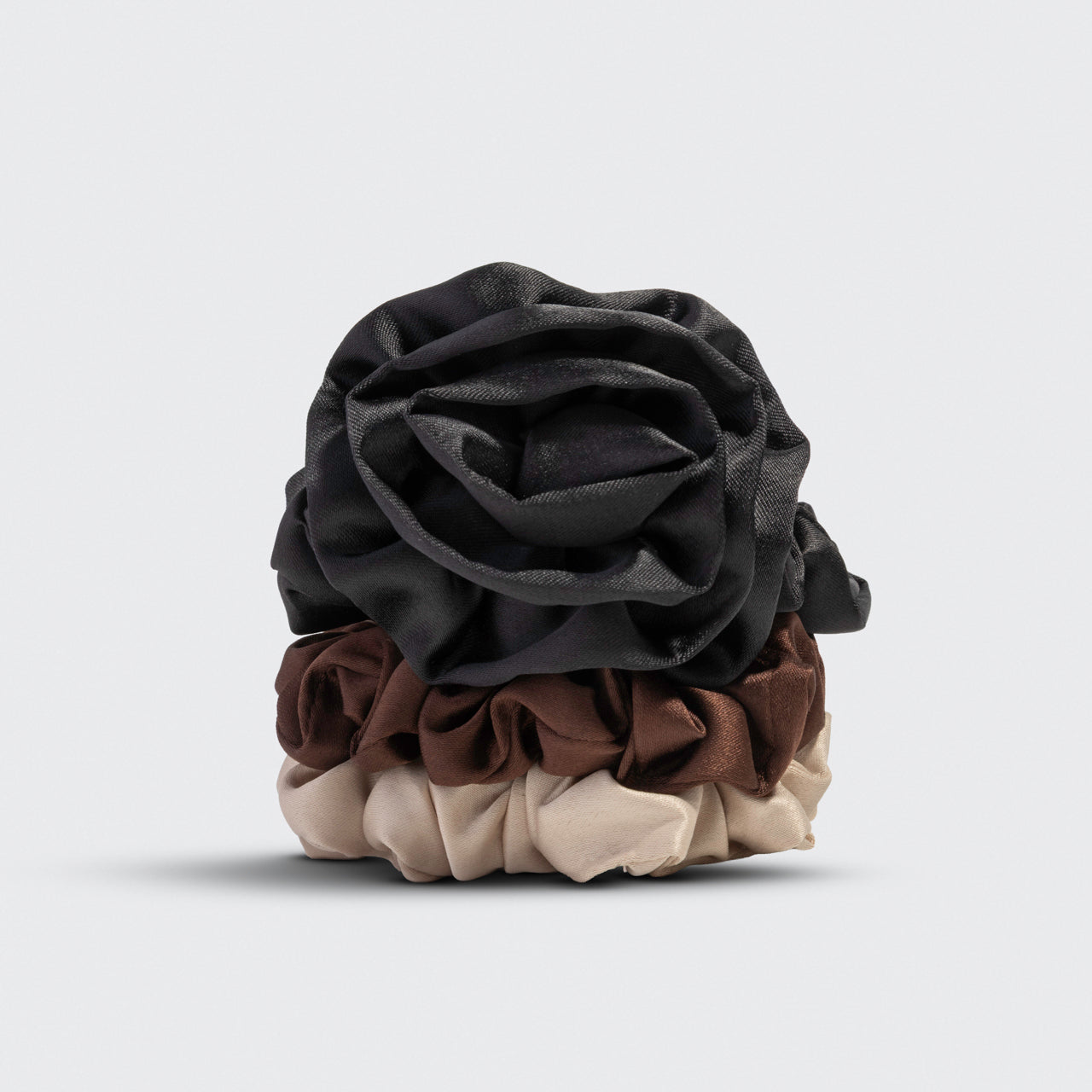⭐ Top Rated | Black Rosette Ruched Satin Scrunchies - Fast Delivery - Image 3