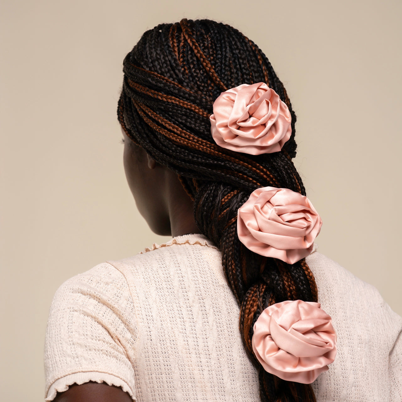 π Premium | Satin Rosette Flat Cloud Clip in Terracotta - Medium - Fast Delivery - Image 3