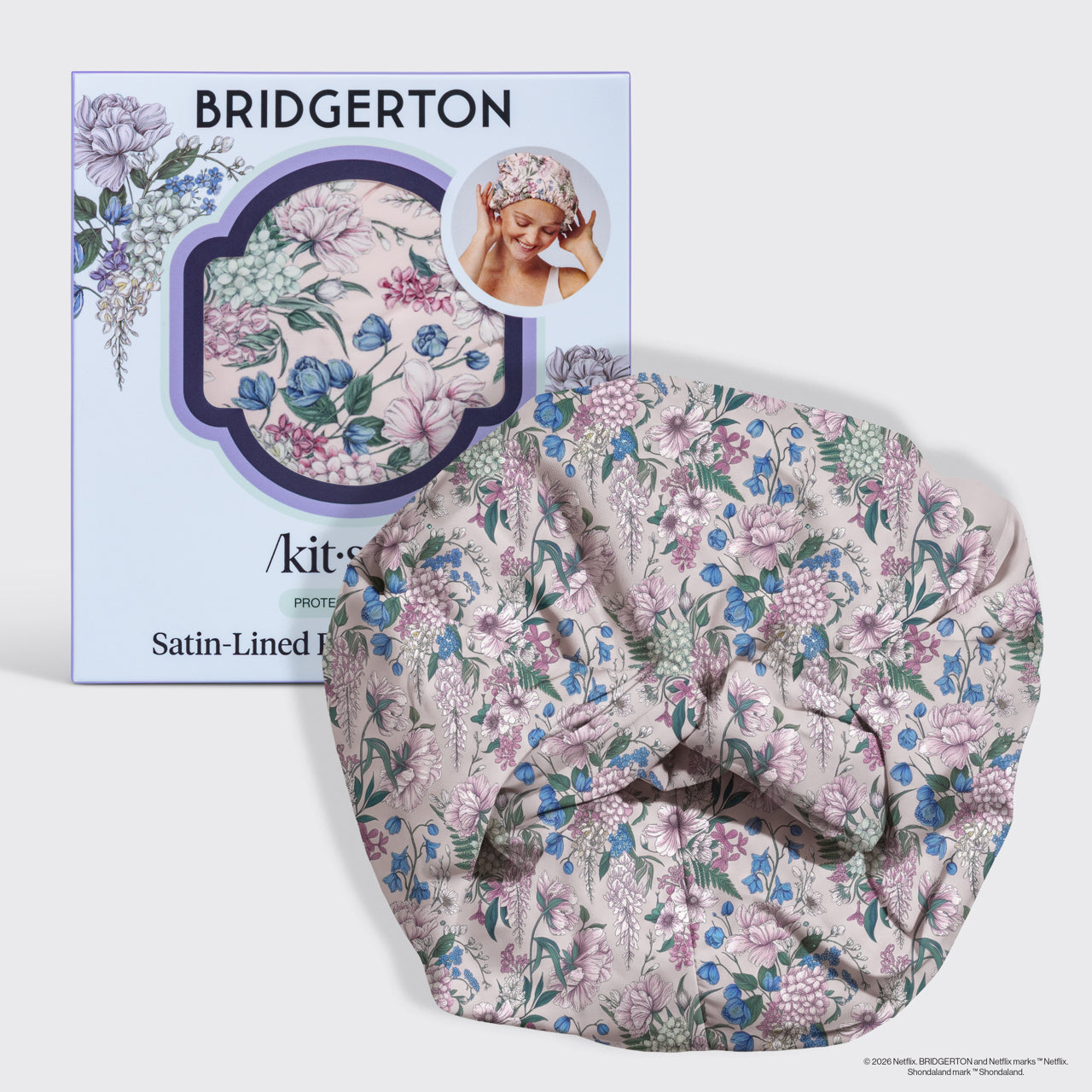✨ Must Have | Bridgerton x Kitsch Satin-Lined Flexi Shower Cap in Wisteria - Fast Delivery