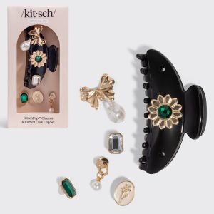 🔥 Hot Sale | KitschPop Curved Claw Clip & Charms in Vintage Black - Free Shipping