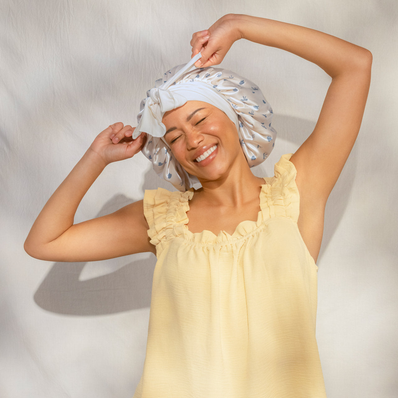 ๐ Best Seller | Pearlized Cream & Coastal Blue Print Oversized Satin Bonnet - Special Deal Today - Image 2