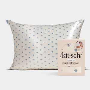 💎 Premium | Satin Pillowcase in Pearlized Cream & Coastal Blue Print 2 Pack - Free Shipping