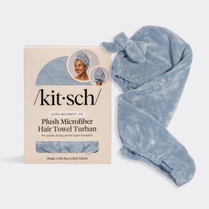 ⏳ Limited Edition | Coastal Blue Plush Microfiber Hair Towel Turban with Bow - 60% Off