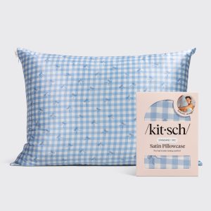 ⭐ Top Rated | Satin Pillowcase in Gingham Blue - Free Shipping