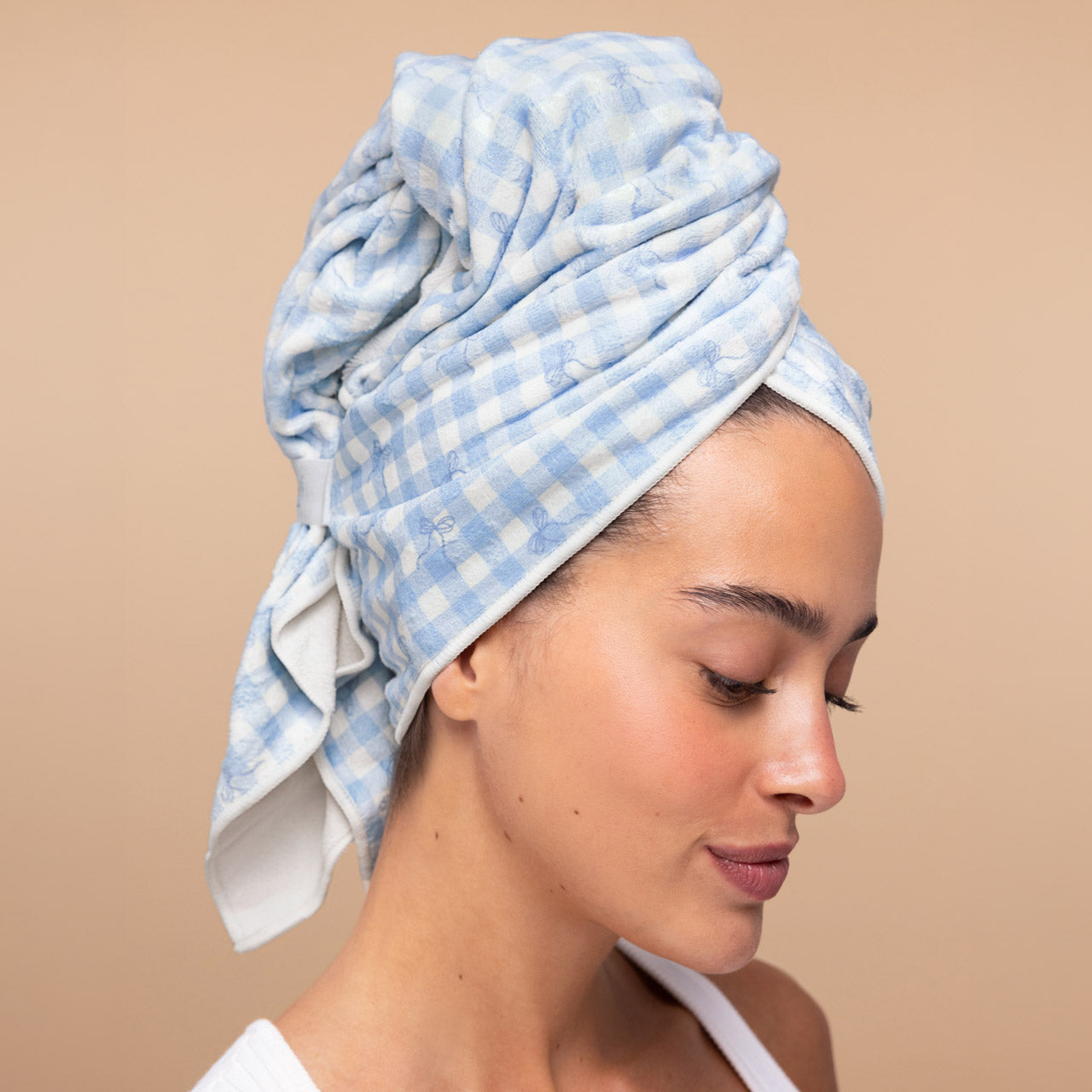 🔥 Hot Sale | Gingham Blue XL Hair Towel Wrap - Fast Delivery - Image 2