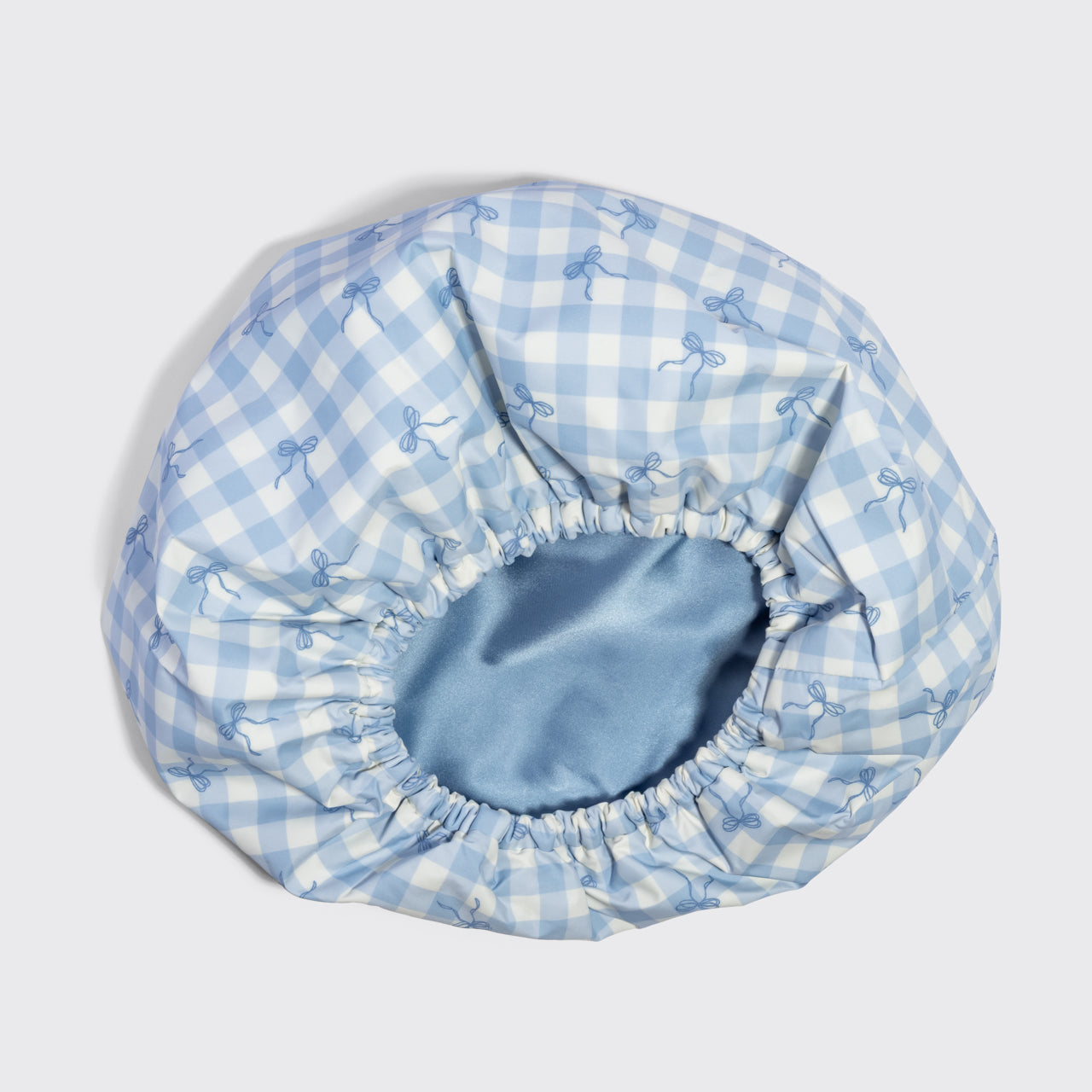 ⏳ Limited Edition | Gingham Blue Satin Lined Flexi Shower Cap - 60% Off - Image 3