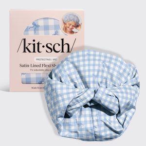 ⏳ Limited Edition | Gingham Blue Satin Lined Flexi Shower Cap - 60% Off