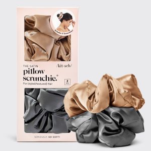 ✨ Must Have | Charcoal & Gold Satin Pillow Scrunchies - Premium Quality
