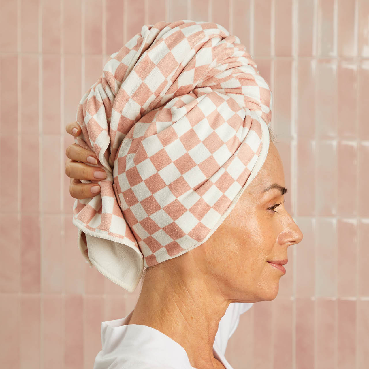 ⏳ Limited Edition | Terracotta Checker XL Hair Towel Wrap - Premium Quality - Image 5
