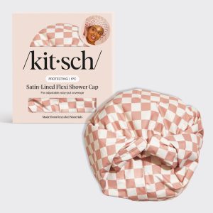 ⭐ Top Rated | Terracotta Checker Satin Shower Cap - Free Shipping