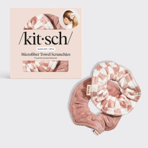✨ Must Have | Terracotta Checker Microfiber Towel Scrunchies 2pc Set - Fast Delivery