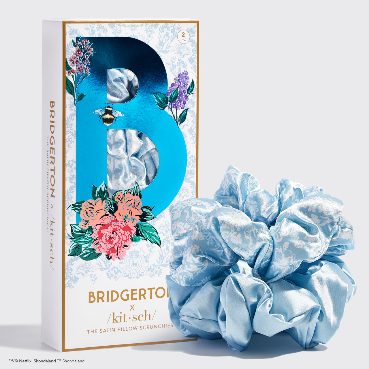 💎 Premium | Kitsch x Bridgerton Satin Pillow Scrunchies in Toile De Blue - 60% Off