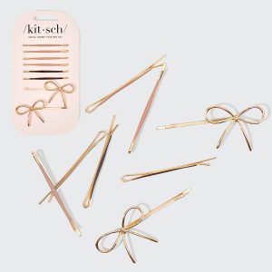 ✨ Must Have | Metal Enamel Puffy & Bow Bobby Pins 8pc Set- Rosewood - Fast Delivery
