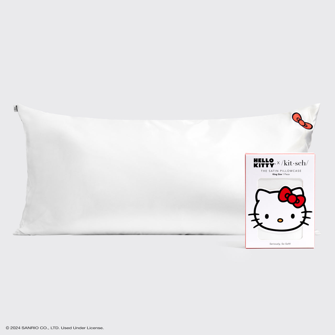 ๐ Best Seller | Kitsch x Hello Kitty Satin Pillowcase in Ivory Kitty Bow - King - Free Shipping