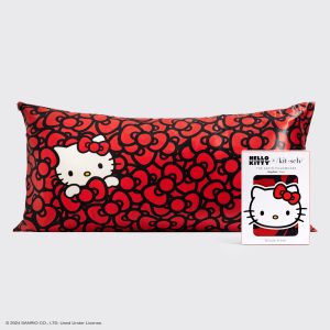 🏆 Best Seller | Kitsch x Hello Kitty Satin Pillowcase in Kitty Bathes in a Sea of Bows - King - Free Shipping