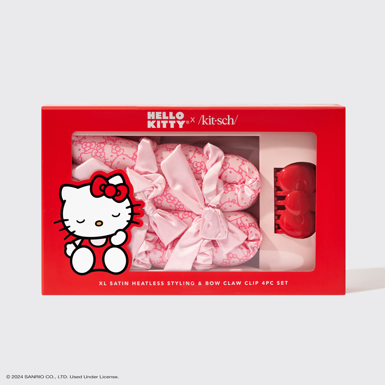 ๐ Premium | Hello Kitty x Kitsch XL Satin Heatless Styling & Bow Claw Clip 4pc Set - Special Deal Today - Image 3