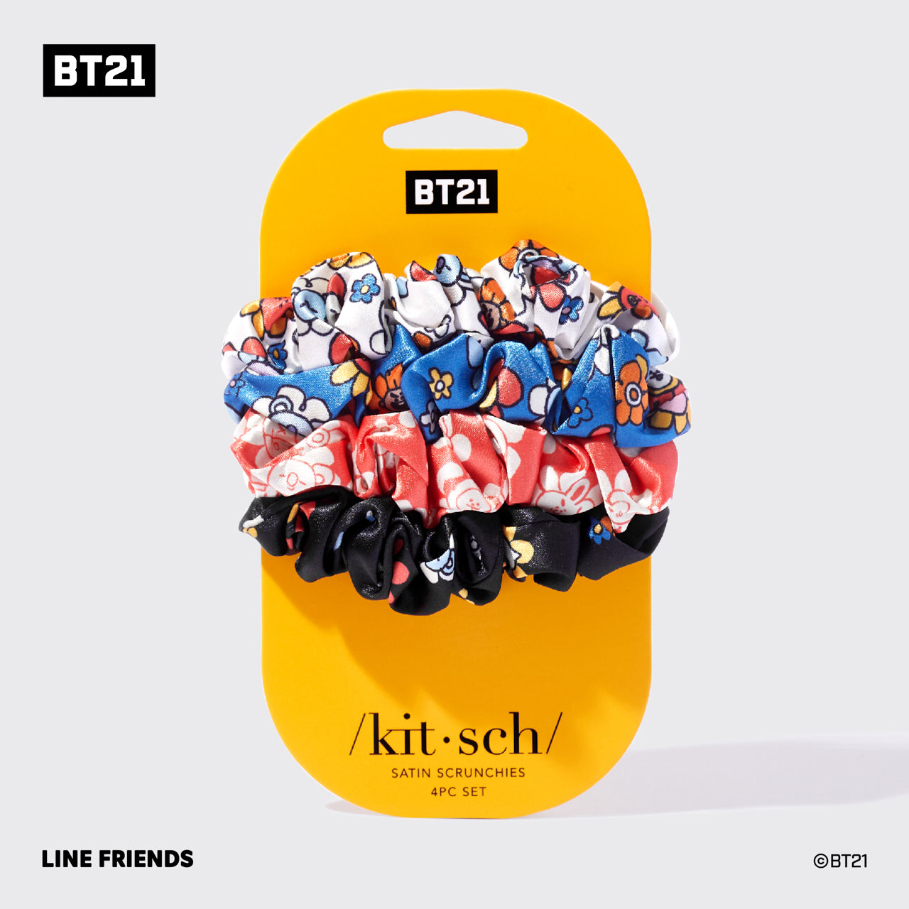 💎 Premium | Kitsch x BT21 Satin Sleep Scrunchies 4pc Set - Premium Quality
