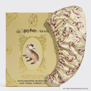 🏆 Best Seller | Kitsch x Harry Potter Satin Wrapped Hair Towel in Hufflepuff - Premium Quality