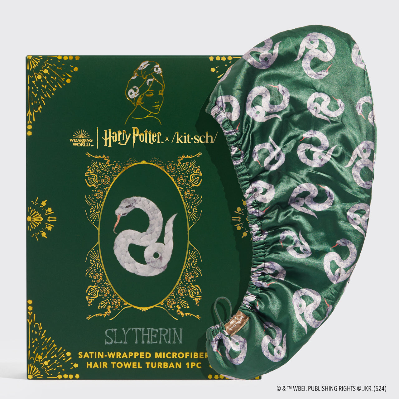 π Best Seller | Kitsch x Harry Potter Satin Wrapped Hair Towel in Slytherin - Free Shipping