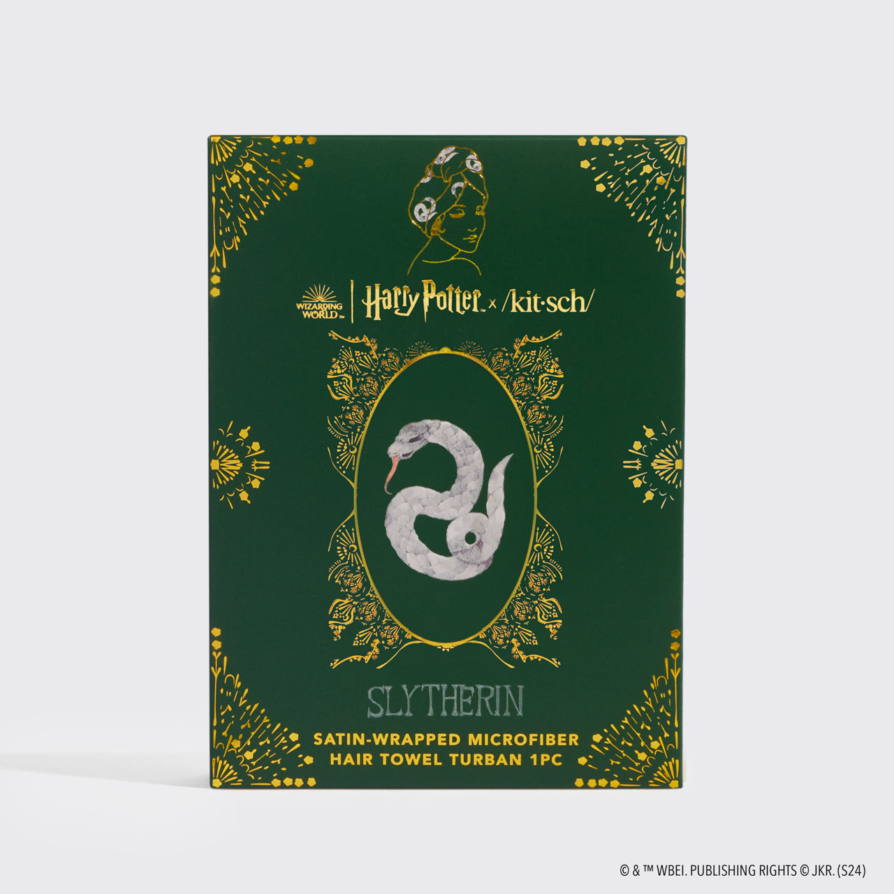 π Best Seller | Kitsch x Harry Potter Satin Wrapped Hair Towel in Slytherin - Free Shipping - Image 4