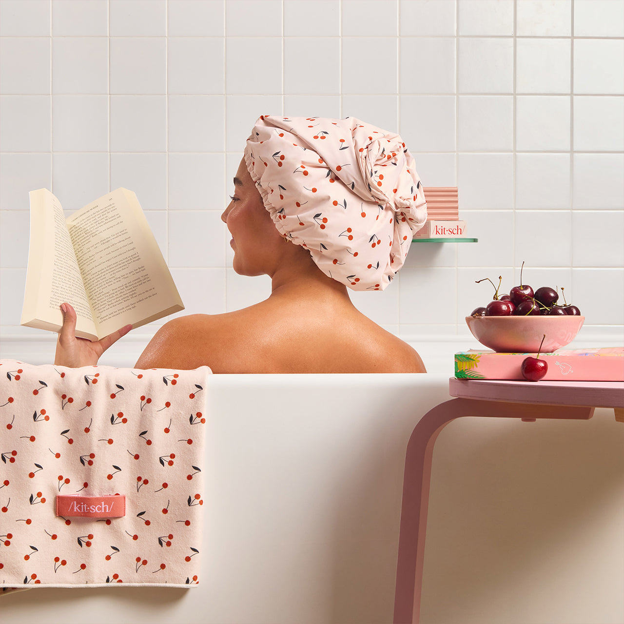 ✨ Must Have | Cherry Print Satin Shower Cap - Free Shipping - Image 4
